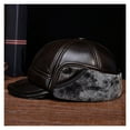 thumbnail image 2 of Men Genuine Cow Leather Cowboy Bomber Hat Male Male Winter Outdoor Warm Faux F-ur Baseball Caps ,Soft Feel, 2 of 5