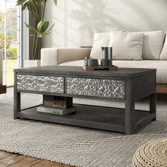 Furniture of America Cheri Modern Solid Wood Coffee Table with 2-Drawer and Casters, Ash Gray