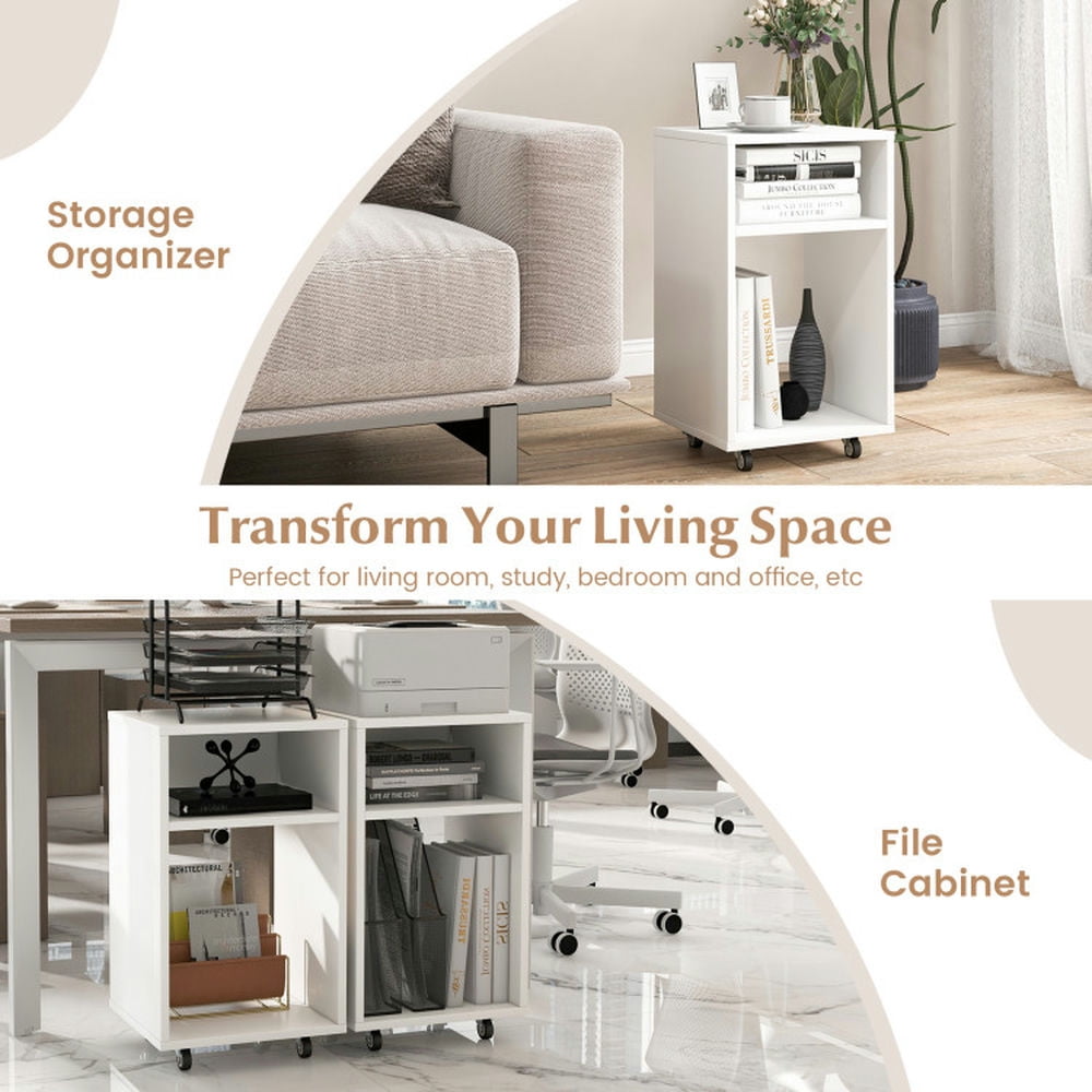 Demi Bonn Mobile File Cabinet Wooden Printer Stand Vertical Storage Organizer, White