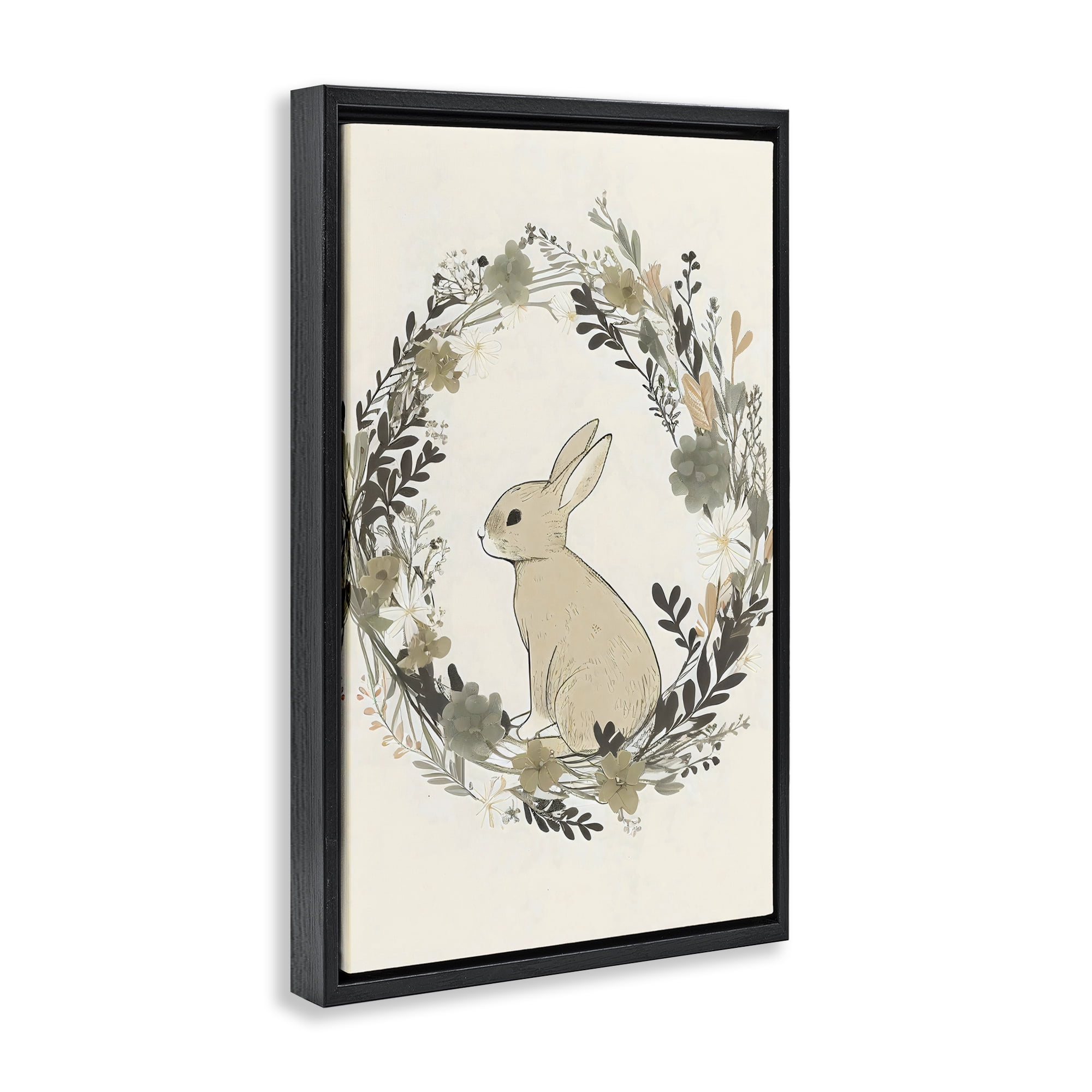 Stupell Industries Pastoral Bunny Wreath Black Framed Floater Canvas Wall Art, design by Creative Studio