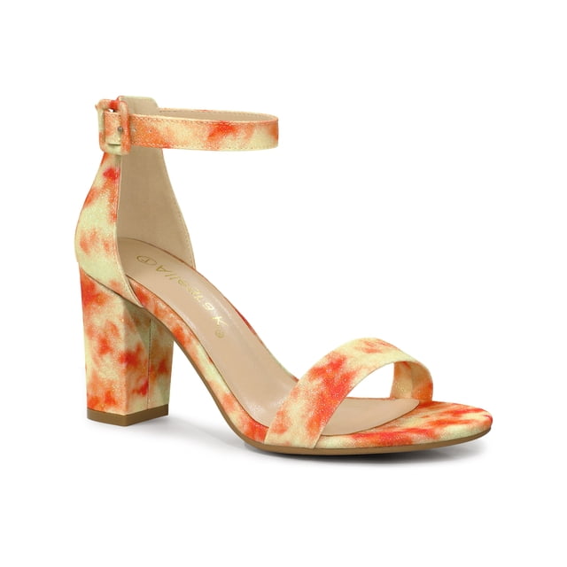 BLISSFUL STEP Women's Shoes Solid Color Open Toe Block High Heels Summer Sandals Orange 8