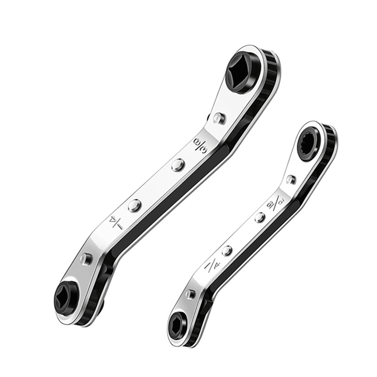 HVAC Service Wrench Set - 2PCS Ratchet Curved Wrenches With Hex Adapters For AC Valve Work