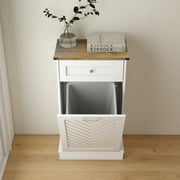 ELECWISH Kitchen Tilt Out Trash Can Cabinet Freestanding Trash Bin Holder Storage Drawer Waste Bin-Wooden Recycling Trash Cabinet,White