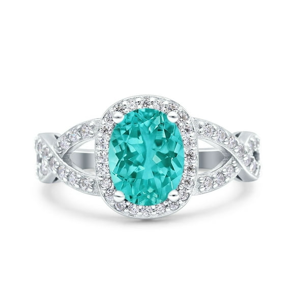 Infinity Twisted Art Deco Oval Ring Paraiba Tourmaline CZ 925 Sterling Silver Size 5