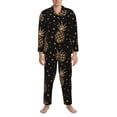 thumbnail image 3 of Picia Gold Glitter Pineapples Pattern Men’s Long-Sleeve Sleepwear Set - Soft 2-Piece Loungewear with Pockets, Comfy PJs for Relaxing Nights-X-Large, 3 of 7