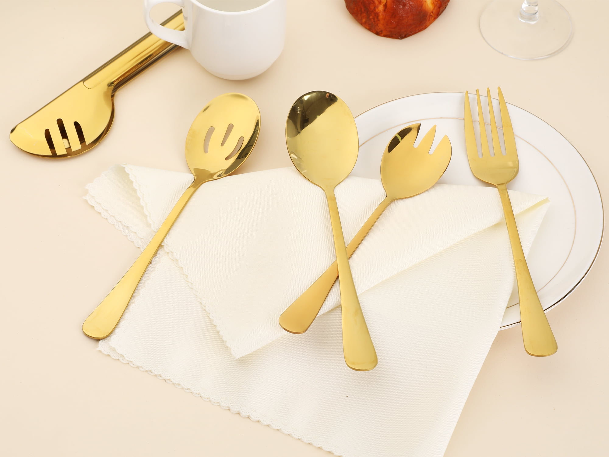 Unique Bargains Stainless Steel Flatware Cutlery Set for Kitchen Gold 10 Pcs