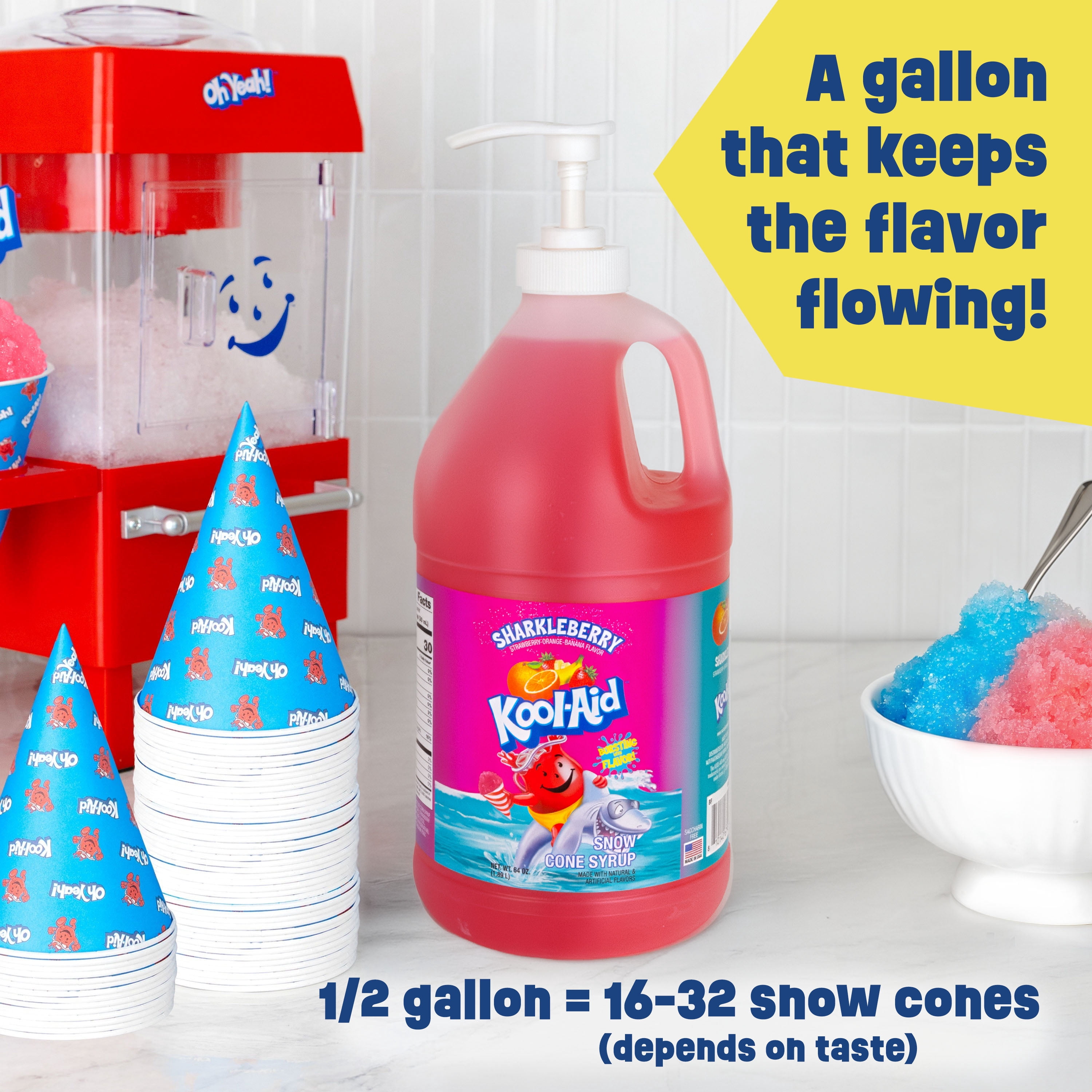 Kool-Aid Sharkleberry Snow Cone Syrup, 64 oz (1/2 Gal) Pump Bottle, Snow Cone Maker Ready
