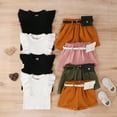 thumbnail image 2 of WISWELL Toddler Infant Baby Girl Outfit Kids Ruffle Sleeve T-Shirt Tops Solid Shorts with Belt and Bag Spring Summer Clothes Set, 2 of 9