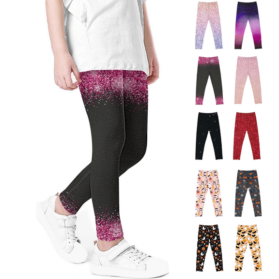 Jinhomg Toddler Girls Cute Leggings Sparkle Sequin Graphic Holiday Bottoms Lightweight Comfy Ankle Length Elastic Waist Yoga Pants Spring Saving Today Black 3-4 Years