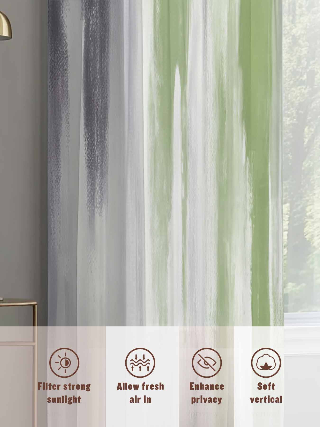 Abstract Grey Sheer Curtains for Living Room Bedroom, Green Mottled Gradient Texture Farmhouse Light Filtering Sheer Curtains, Rod Pocket Voile Window Drapes, 2 Panels Set 52"x 63"