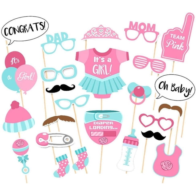 25 piezas de accesorios para fotomatón, Kit de bricolaje, Baby Shower, niña, niño, revelación de género, accesorios para posar para decoraciones de recuerdo de fiesta de cumpleaños (rosa)