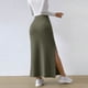 thumbnail image 4 of Falda lápiz midi elástica de punto acanalado de cintura alta para mujer: bajo con abertura, ajuste ceñido, ropa informal, 4 of 8