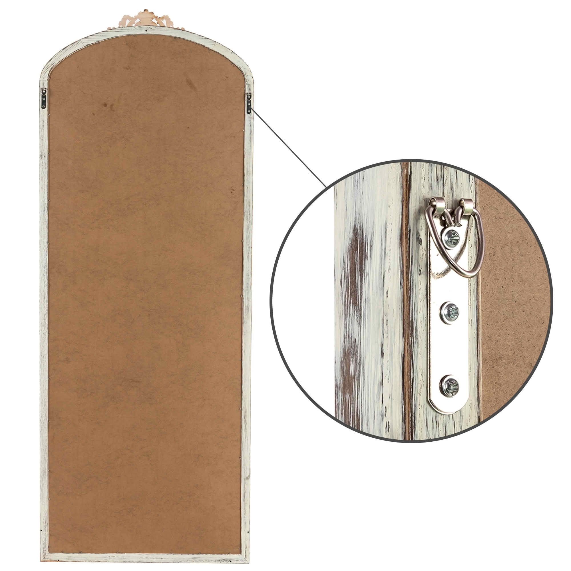 MAYEERTY 67x28x1 Inch White Washed Carved Wood Right Angle Slightly Arched Full Length Mirror, No Stand for Bedroom