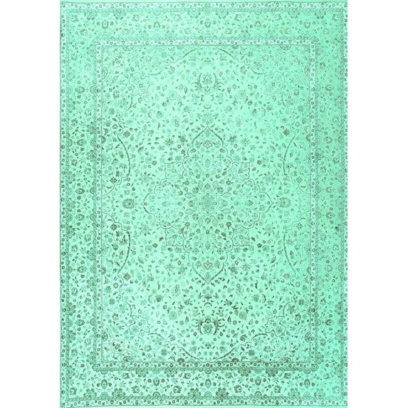 Ahgly Company Machine Washable Indoor Rectangle Persian Turquoise Blue Traditional Area Rugs, 4' x 6'