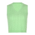 thumbnail image 4 of Woman?s Retro Knitted Bare Midriff Waistcoat, Diamond Pattern Ribbing Elastic Slim V-neck Sleeveless Sweater, Daily Life, 4 of 4