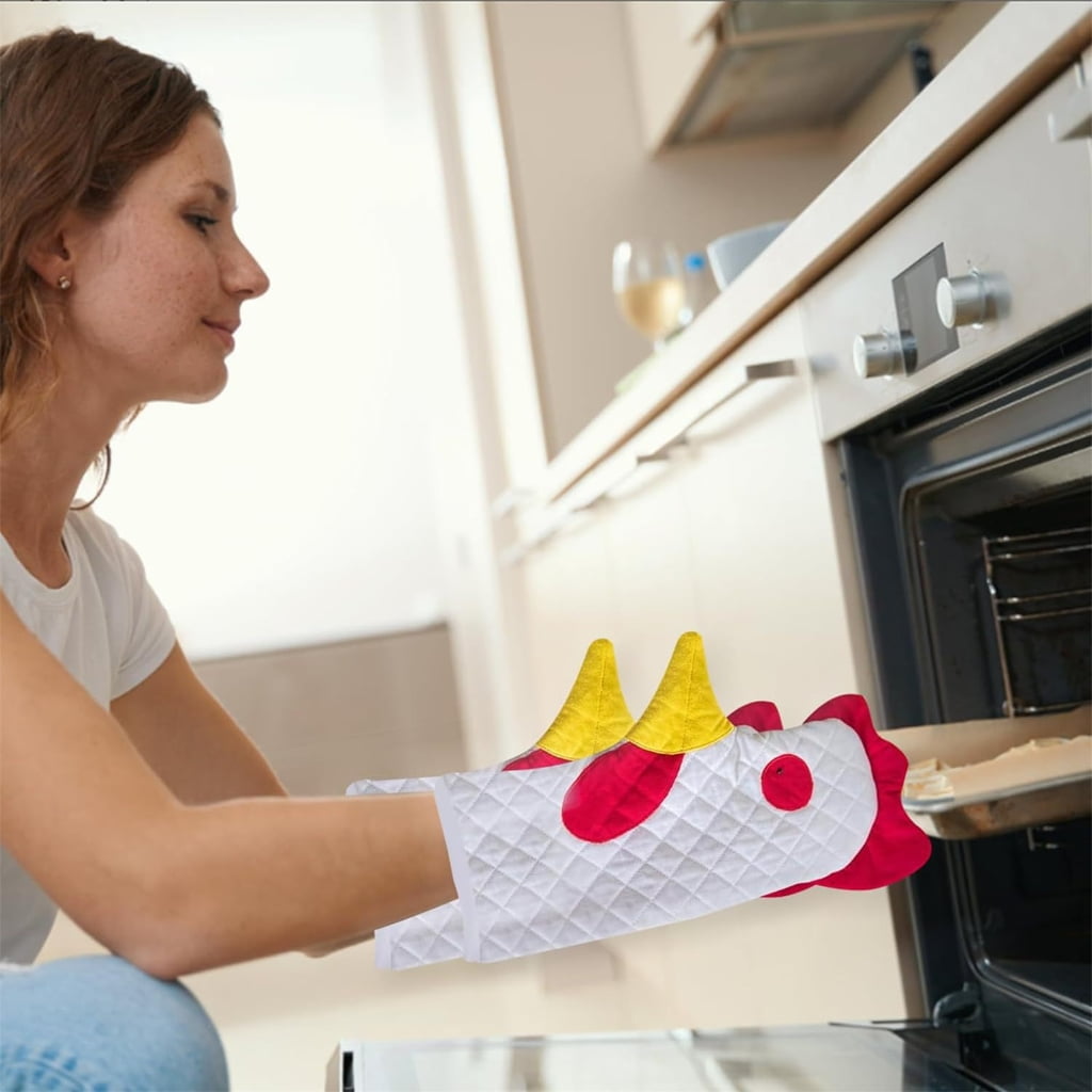 Oven Glove Heat Resistant Non-woven Fabric Oven Mitts Rooster Shape for Kitchen