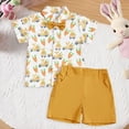 thumbnail image 2 of Kaprioy My First Easter Baby Boy Outfit Boys Eeaster Outfit Short Sleeve Gentleman Button Down Rabbit Carrot Car Print Shirts Solid Shorts Toddler Boys Party Bow Tie Suit, 2 of 6