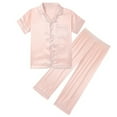 thumbnail image 4 of SILVERCELL 3Pcs Kids Girls Boys Satin Pajamas Set Silk Button-Down PJs Sets Soft Loungewear Short Sleeve Sleepwear, Size 5-14 Years, 4 of 8