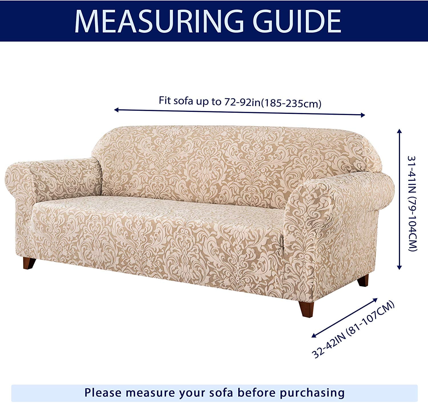Subrtex Sofa Slipcover 1-Piece Jacquard Damask Couch Cover,Sofa,Oatmeal