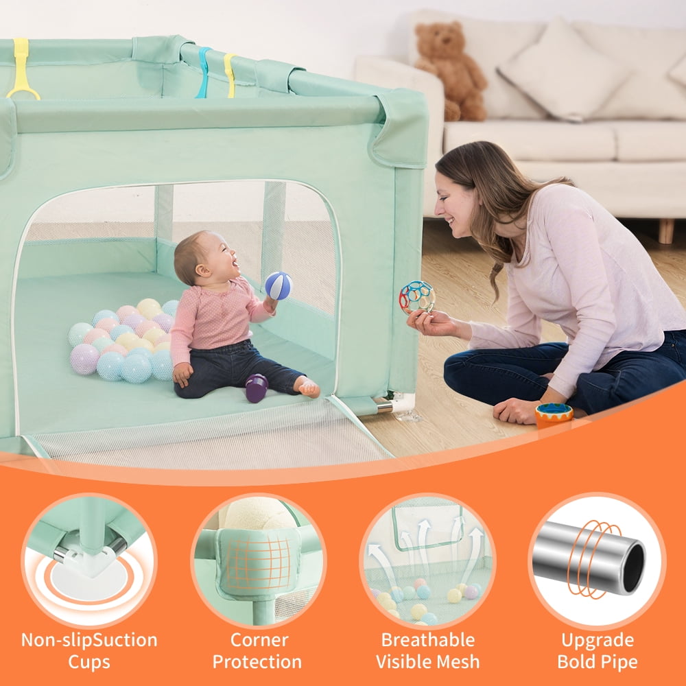 Baby Playpen, Extra Large Baby Playard, Baby Safety Play Yard for Infants Toddlers, Green