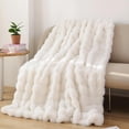 thumbnail image 2 of YIKUSH Faux Fur Blanket Fleece Cream White Fluffy Blanket for Sofa, Cozy Soft Plush Throw Blanket for Couch Bed, Luxury Thick Fuz, 2 of 7