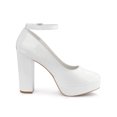 thumbnail image 3 of BLISSFUL STEP Women's Block Heel Pumps Platform Ankle Strap Round Toe Heel White 9, 3 of 7