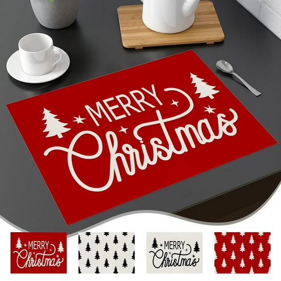 Floleo Merry Christmas Placemats , 13X17 Inch Seasonal Winter Xmas Holiday Table Mats For Party Kitchen Dining Decoration