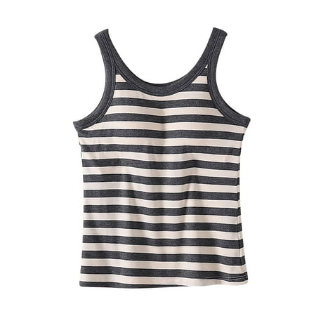 UYISJ Women s Striped Tank Top with Built in Bra Slim Fit Stretchy Camisole Padded Shirt Casual Summer Yoga Top
