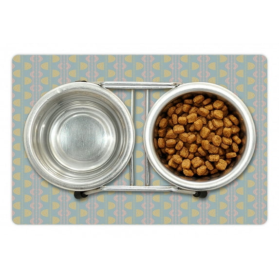 Geometric Pet Mat for Food and Water, Retro Disco Style Semi-circular Shapes and Diamond, Non-Slip Rubber Mat for Dogs and Cats, 18" X 12", by Ambesonne