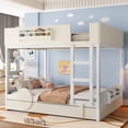 thumbnail image 3 of Newest Queen Size Wooden Bunk Bed with Trundle and Built-in Bookshelf, White and Beige, 3 of 13
