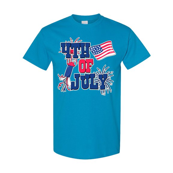 Inktastic 4th of July with Fireworks American Flag and Rocket T-Shirt
