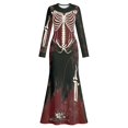 thumbnail image 4 of Xijirk Women Halloween Skeleton Rose Printed Maxi Dress Long Sleeve Crewneck Fitted Floor Length Outfit for Evening Party Themed Occasion,L, 4 of 4
