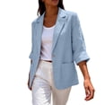 thumbnail image 4 of 2026 Summer Linen Blazer Women-3/4 Sleeve V Neck Ruched Sleeve Button down Lightweight Breathable Business Casual Work Jackets Pocket by Awwp Light Blue M, 4 of 7
