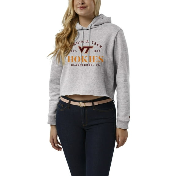 Women's League Collegiate Wear Heather Gray Virginia Tech Hokies 1636 Cropped Pullover Hoodie