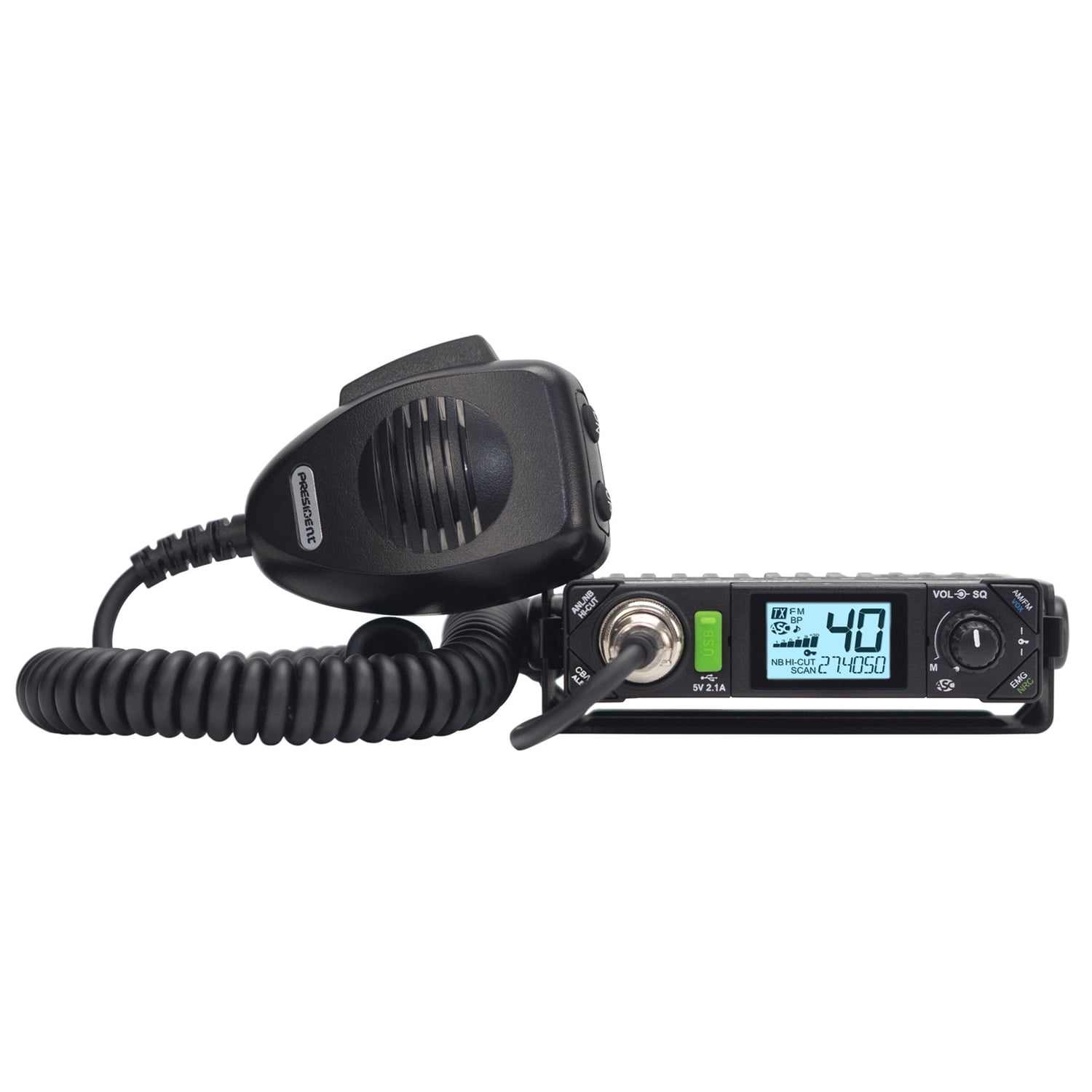 PRESIDENT CB Radio Premium Compact Kit with BILL III FCC 40-Channel AM/FM/Alert CB Radio with P-Channels, Mic, and Virginia Fixed-Magnet-Mount Antenna