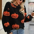 thumbnail image 5 of Women's Halloween Pumpkin Face Pullover Sweater;Oversized Funny Graphic Halloween Sweater;Breathable Lightweight Stretchy Polyester Fabric Top;Casual Knitted Long Sleeve Fleece Pumpkin Face Sweater, 5 of 5