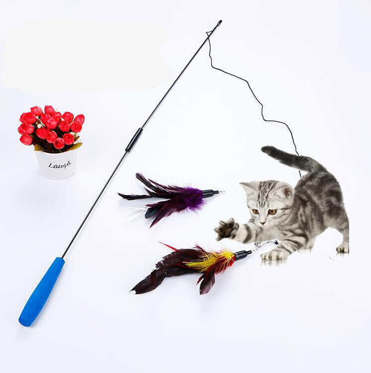 Retractable Cat Teaser Wand with 5 Cat Feather Toys for Indoor Cats Electric Flopping Fish Cat Toy with Catnip Funny Interactive Cat Toys 7pcs Cat Fishing Pole Feather Toy Set Gift for Pets 