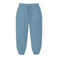 thumbnail image 3 of Yubnlvae Crinkle Texture Capris Women's Bubble Wrinkle Linen - 3/4 Length Wide Leg Beach Resort Pants Light blue, L, Includes 1PC Pants per order, 3 of 4