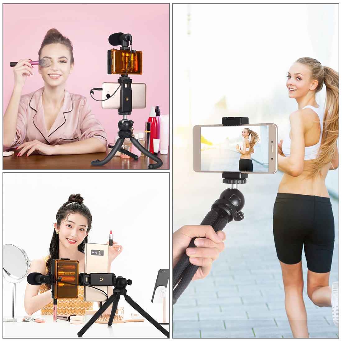 QKOO Mini Octopus Flexible Tripod Holder with Ball Head & Phone Clamp + Tripod Mount Adapter &
