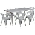 thumbnail image 2 of Emma + Oliver Commercial Grade Rectangular Silver Metal Indoor-Outdoor Table Set-6 Arm Chairs, 2 of 5
