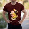 thumbnail image 2 of NAMTYQX Summer Tops Boho Graphic Crew Neck Short Sleeved Casual Plus Size Cool Relaxed Fit Light Flex Mens Graphic T-Shirts Wine Size S, 2 of 5