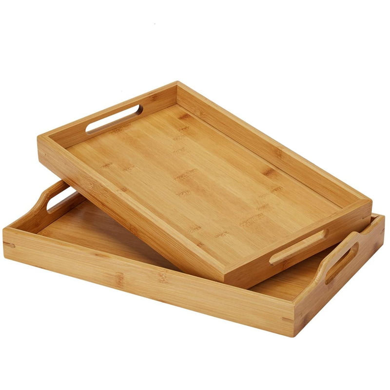 Saisrt Serving Tray with Handle Rectangle Bamboo Butler Breakfast Tray