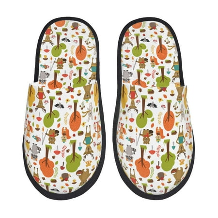 Balery Animals Forest Slient Indoor Furry Fleece Comfort House Shoes Soft Non-Slip Home Shoes Cotton slippers House Slippers-- Large