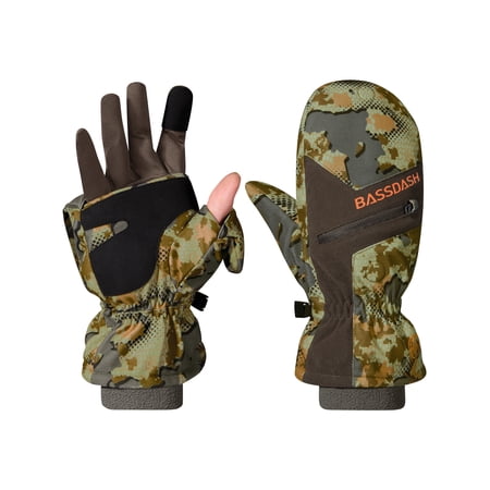 BASSDASH Men’s Insulated Mittens Winter Camo Hunting Gloves Water Resistant for Cold Weather Outdoor Activities HG04M