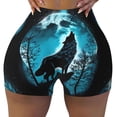 thumbnail image 2 of Balery Blue Full Moon Wolf Pantalones cortos de entrenamiento estampados para mujer, sin costuras, ajustados, para gimnasio, yoga, correr, deportes, ejercicio activo, fitness.-XX-Large, 2 of 8