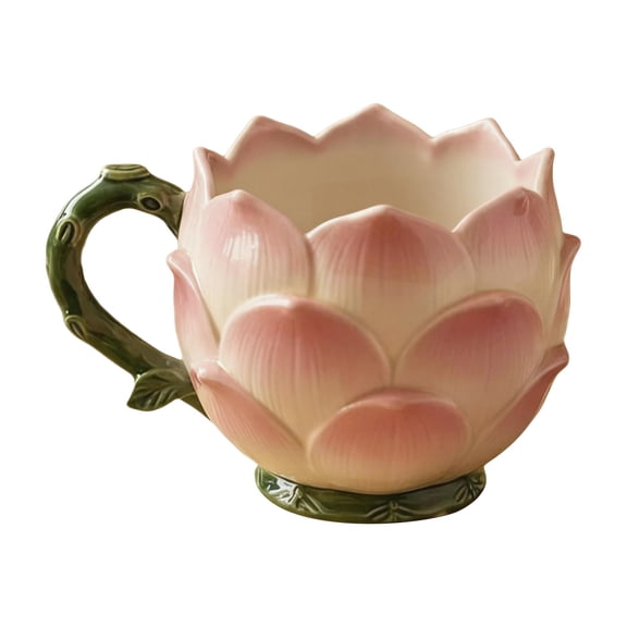 Boutique Flower Ceramic Mug Shaped Coffee Tea Cup With Green Handle Decorative Flower Themed Mug for Home Kitchen &