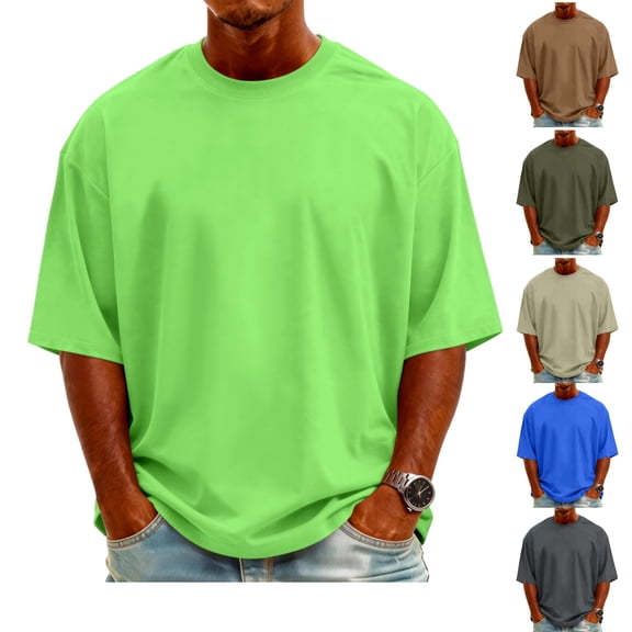 HAJWOH Mens Cotton Shirt Casual Half Sleeve Crew Neck Loose Fit T Shirt Vacation Pullover Tops