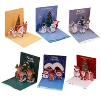 Specialoffer！ Christmas Cards 6 Pack Small Up Card With Envelopes Stickers 3D Cute Holiday Greeting Cards Santa Snowman Reindeer Xmas Tree Set Box Christmas Cards