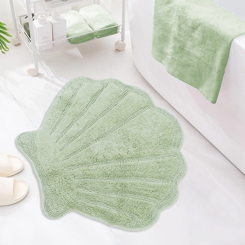 Better Trends Seashell Bath Rug, 100% Cotton Cute Beach Theme Bathroom Mat, Soft & Absorbent, Reversible, Washable Foot Mat, Sage Sea Decor for Kids & Home, 25" x 28" Marilyn Collection