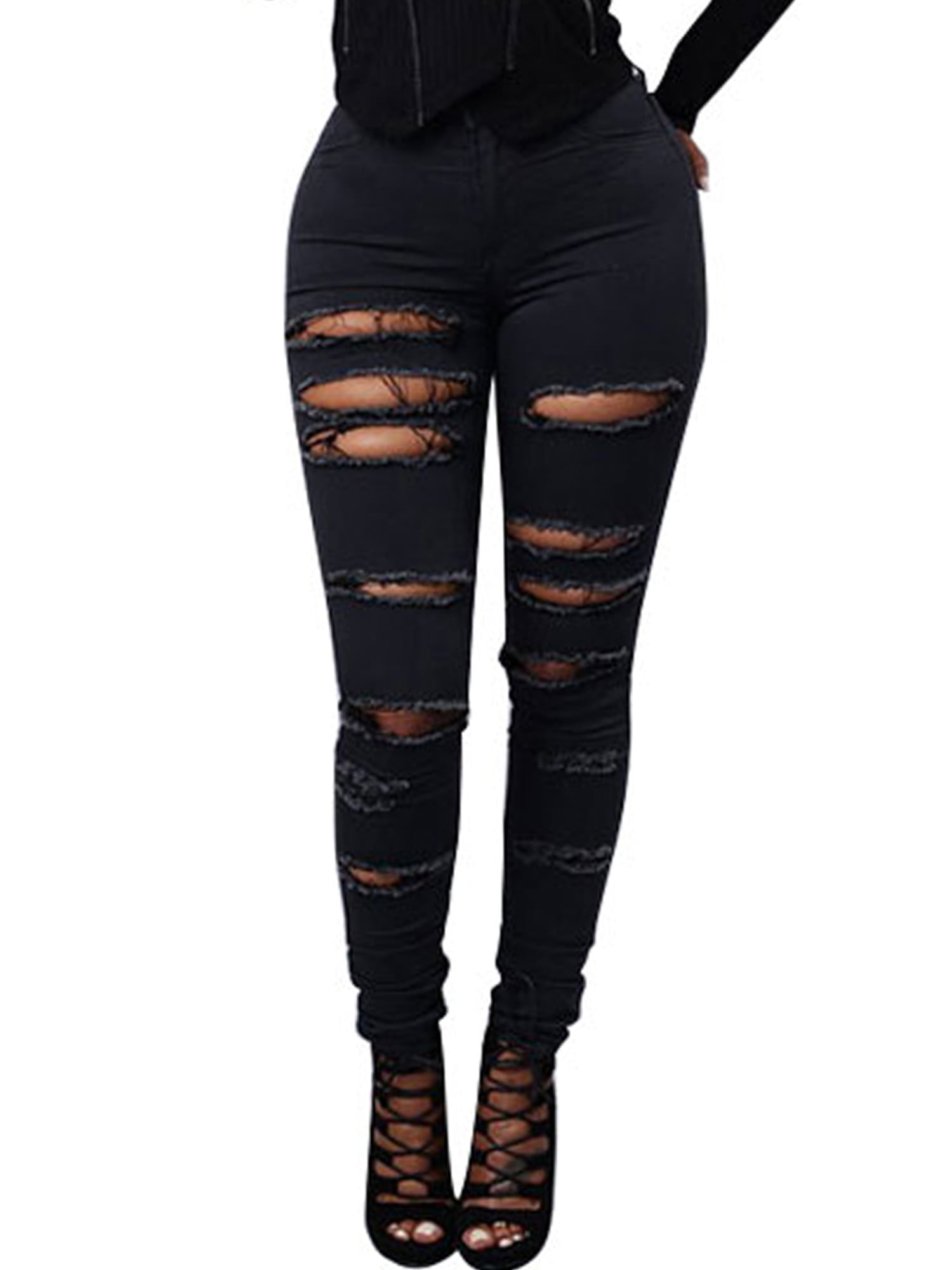 New Women Stretch Ripped Jeans Denim Pants Jeggings Casual Slim Skinny Trousers 